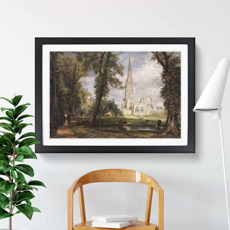 Salisbury Cathedral Vol.1 by John Constable - Picture Frame Painting, 36cm H x 48cm W x 2cm D, Black Framed
