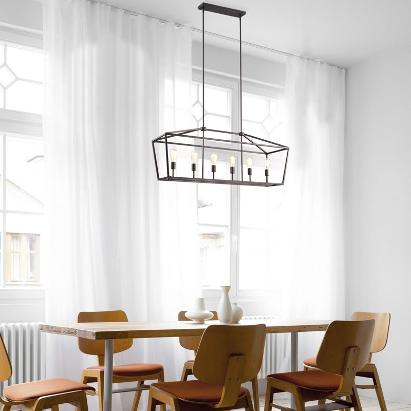 Luminaire suspendu linéaire pour îlot de cuisine 6 lumières Farmhouse, Bronze huilé