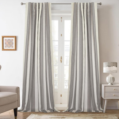 Chris Vertical Striped Linen Blend Lined Thermal Insulated Blackout Rod Pocket Back Tab Curtains