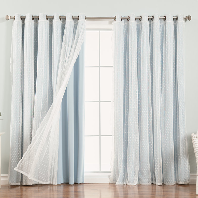 Damyiah Polyester Blackout Curtain Panel (1 Sheer and 1 Blackout Panel), Skyblue, 80" W x 84" L