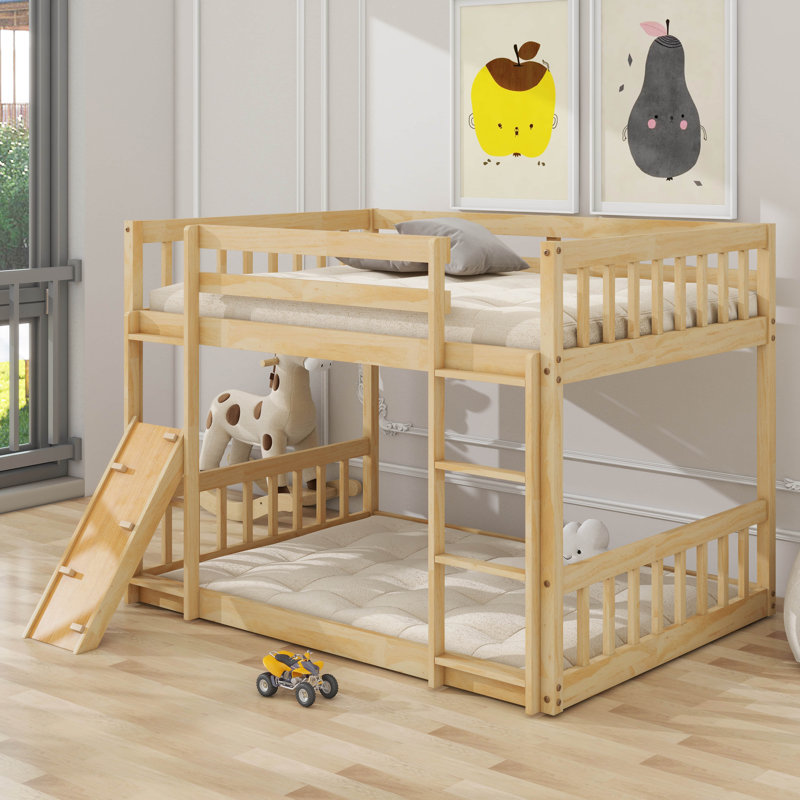 Lit superposé simple au-dessus d'un lit simple, lit superposé au sol avec rampe d'escalade Playhouse, Naturel