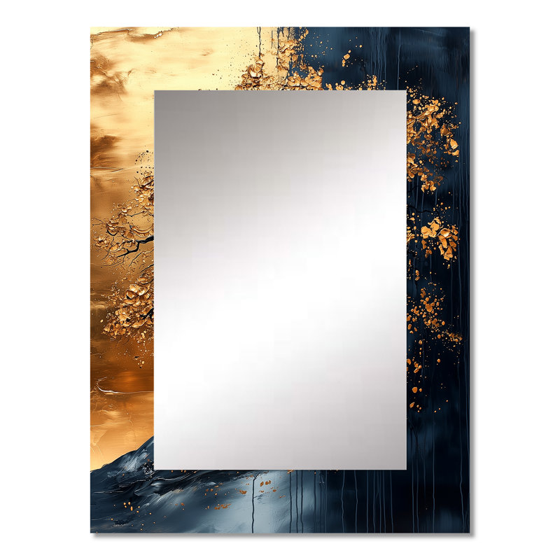 Or doré, arbre africain noir III - décor de miroir mural Arican, 32 po x 24 po