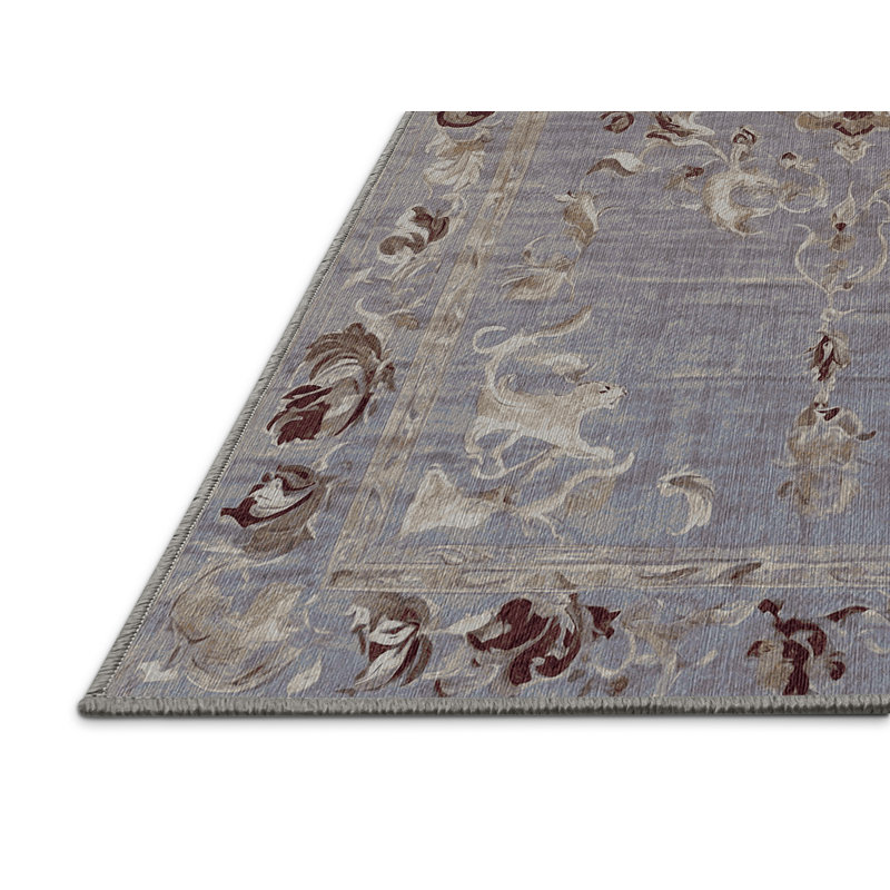 Machine Washable Gray Area Rug, Rectangle 5' x 8'