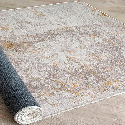 Warenne Premium Cotton Area Rug (2.6 x 9.8 ft), Cream & Camel | 100% Cotton, 1200 g/m², Pile Height: 0.4 in, Total Thickness: 0.3 in | Antibacterial, Non-Slip PVC Underside | Machine Washable, Perfect for Living Room & Bedroom Décor