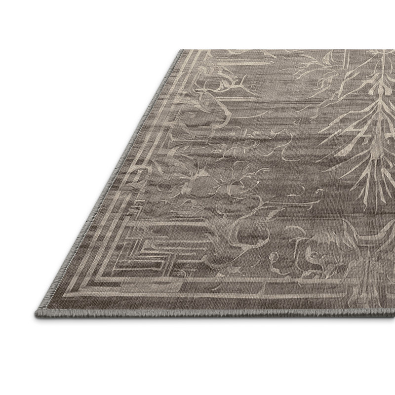 Machine Washable Gray Area Rug, Rectangle 5' x 8'