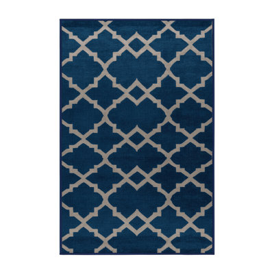 Machine Washable Trellis Blue Area Rug