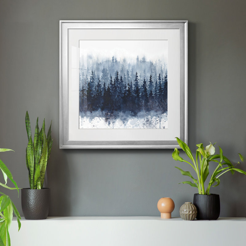 Indigo Forest - Reproduction d'art sur toile encadrée, H 22,5 po x l 22,5 po x P 1,5 po, Papier avec cadre argenté