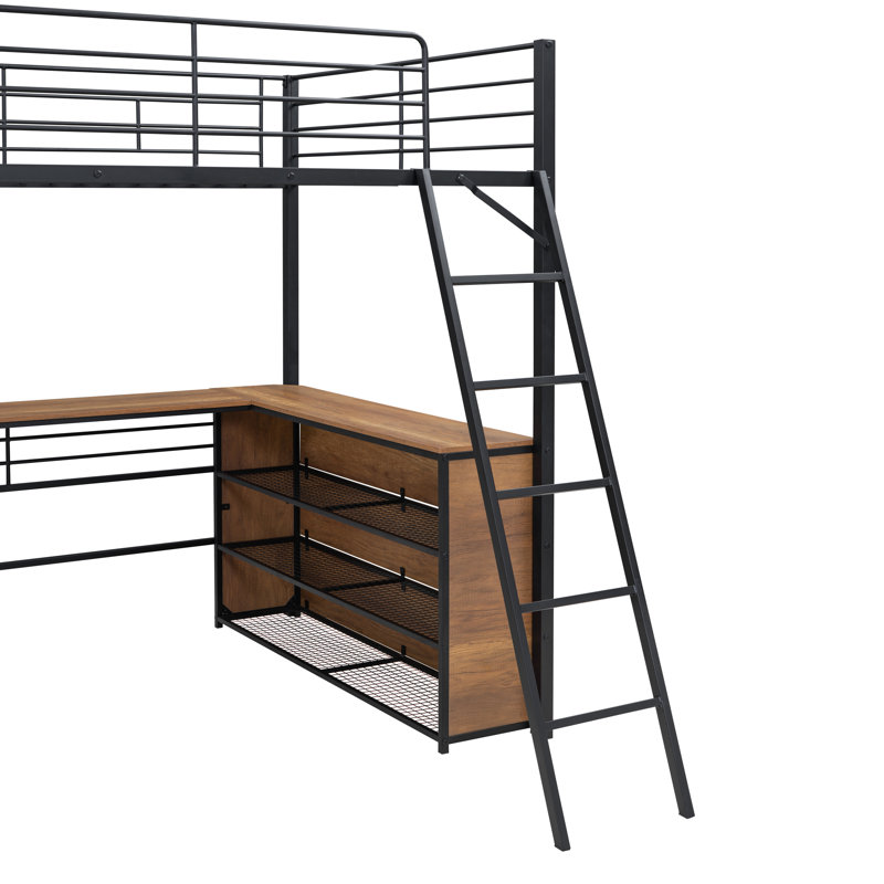 Full Loft Bed W/ L-Desk & 3-Shelf Storage