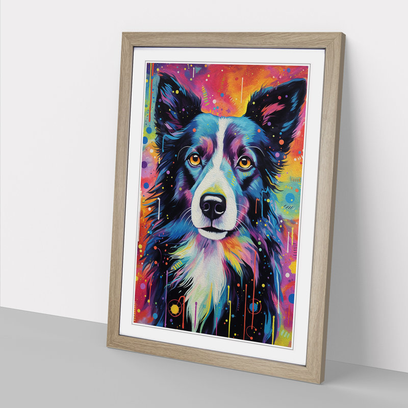 Border Collie Tachisme - Framed Print, 64cm H x 46cm W x 2cm D, Oak Framed