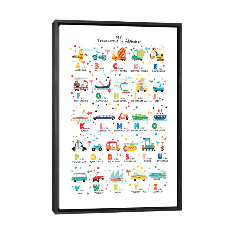 Transport - alphabet, Pas de tapis, H 60 po x l 40po x P 1,5 po, Toile avec cadre noir patiné