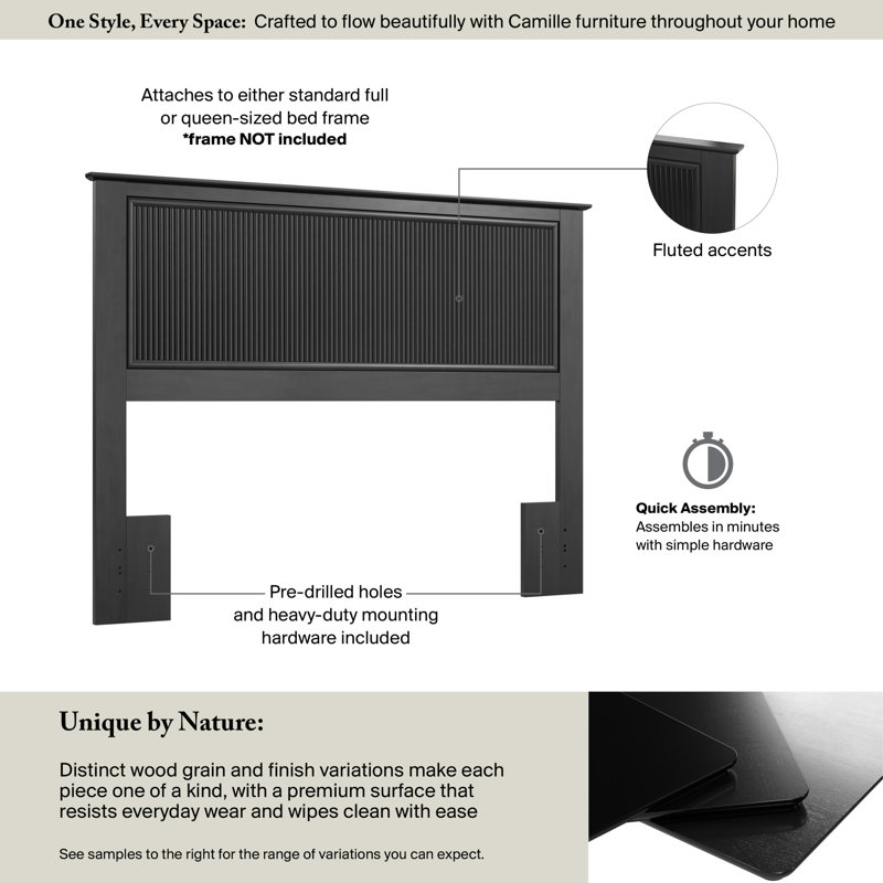 Full/Queen Headboard, Fluted Panel Design, Modern Style, Onyx Birch, Black