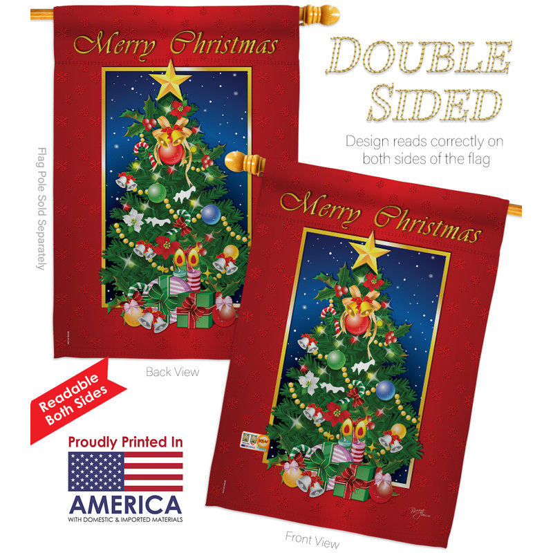 Arbre de Noël à 2 faces en polyester 40 x 28 po Ensemble de drapeaux