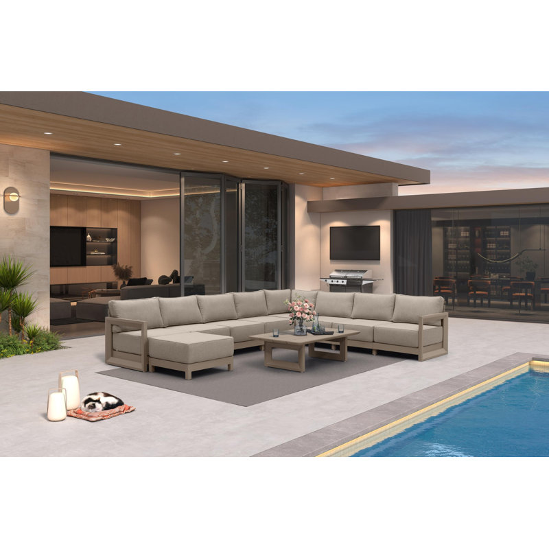 PURPLE LEAF Patio Furniture Set With 9.6" Thick Cushion And Soft Pillows Outdoor Sectional Sofas Modern Outdoor Conversation Sets For Yard Porch Deck, Khaki