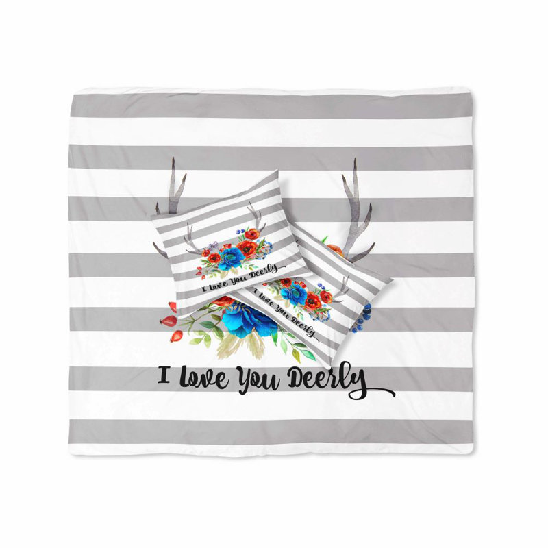  Ensemble de housse de couette I Love You Deerly, Housse de couette simple + 1 taie décorative stan