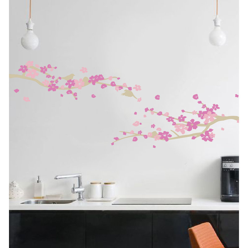 Décalcomanie murale petites fleurs de cerisier, Brun / rose, H 20 po x l 24 po x P 0,01 po