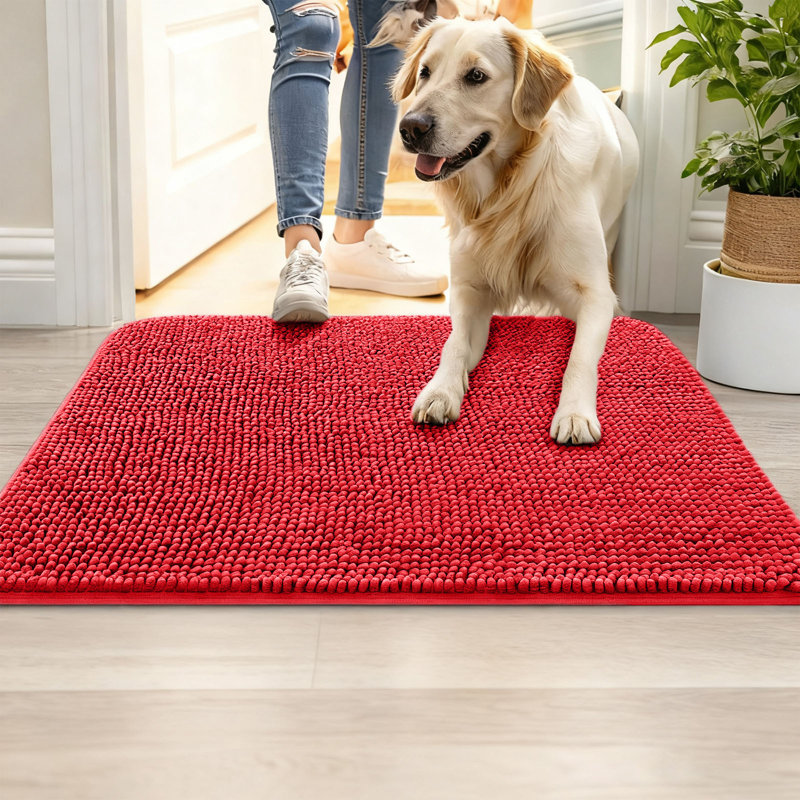 Tapis d'entrée antidérapant en chenille pour chien, Rouge