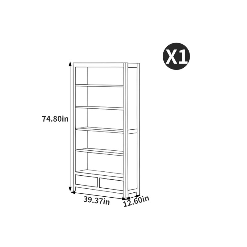 Tonawanda, (5 tablettes) H 74,8 po x l 39,37 po x P 12,6 po, Marron foncé
