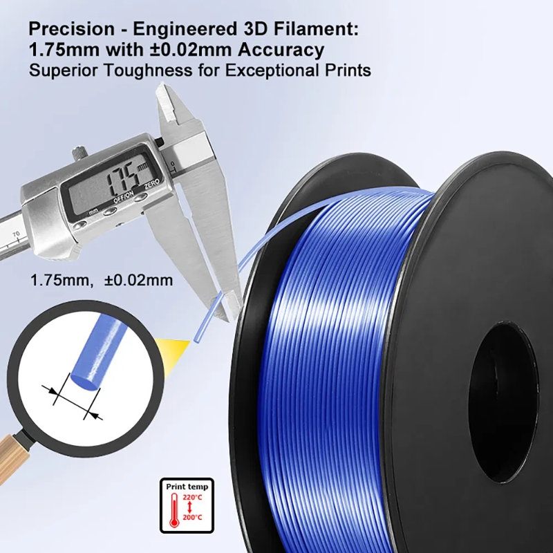 Matériau de filament pour imprimante 3D 1,75 mm, haute précision de 0,02 mm, sans emmêlement, bobine de 1 kg, options multicolores