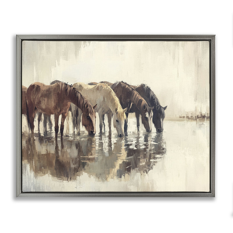 «Herd Of Horses Dr potable Floater», art mural par Franklyn Gregory, Cadre flottant gris lustré, H 17 po x l 21 po