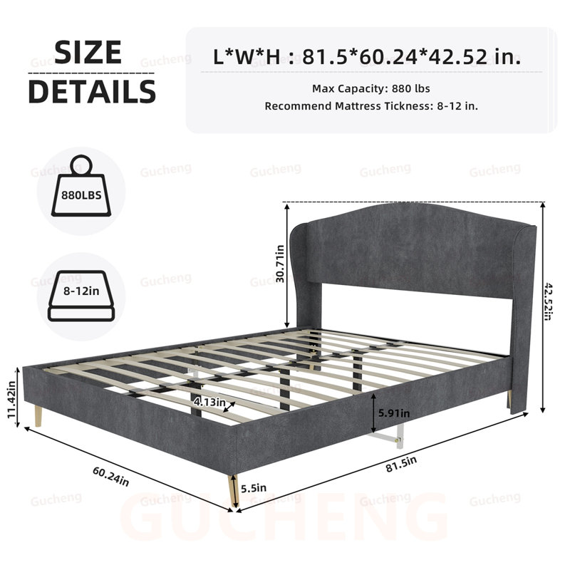 Lit luxueux rembourré en velours avec tête de lit capitonnée, structure robuste pour le confort et le style