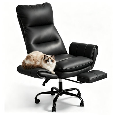 Big and Tall Office Chair, Flip Armrests for Pets & Cross Legged Sitting, Executive Ergonomic Computer Gaming Chair with Foot Rest, Teddy Fleece Wide Seat Reclining Desk Chair