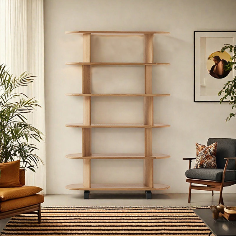 Bibliothèque simple à plusieurs niveaux de style européen, (5 tablettes) H 73,23 po x l 70,87 po x P 14,17 po