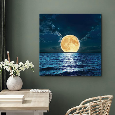 Moon " Harvest Moon on Tropical Ocean Sea Horizon " Graphic Art Print