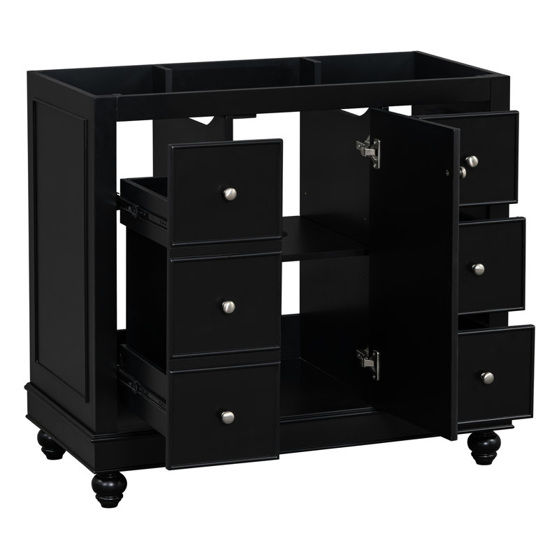 Armoire de salle de bain 36 po en bois massif noir avec 4 tiroirs et 1 porte