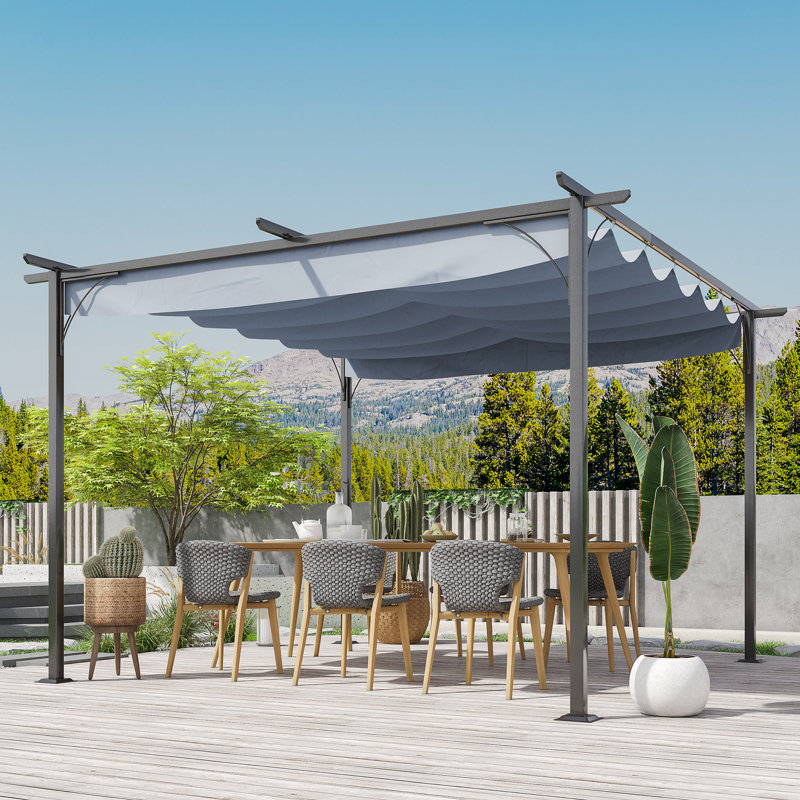 Pergola rétractable en acier de 11,5 pi x 11,5 pi avec auvent de protection contre les rayons UV, parfaite pour les terrasses et les barbecues
