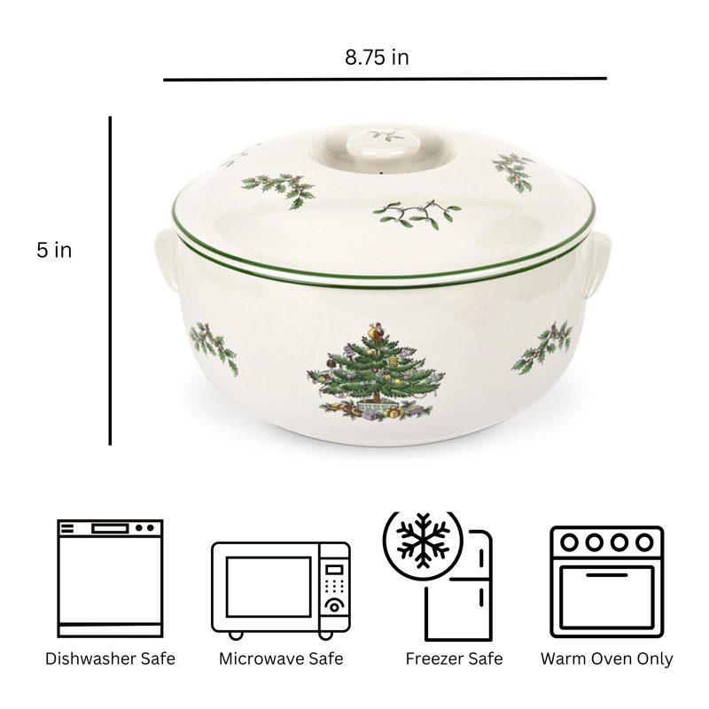 Spode Christmas Tree Round Earthenware Covered Deep Dish with Lid