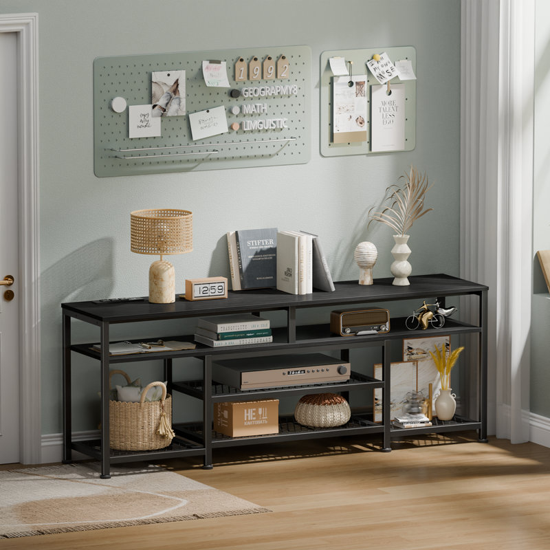 Media Console TV Stand with LED Lights & Charging Station, Storage Shelves Entertainment Center for Living Room & Bedroom