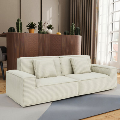 106.3 Inch, Large Striped, Beige, Compression , Modern Design, Full Sponge Filler, Bedroom, Living Room, Soft Microfiber, 3 Seats Support, Multi - Functional, Upholstery,