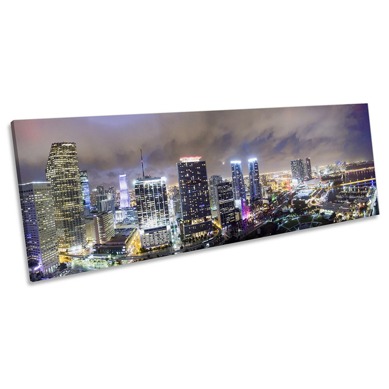 Miami Downtown City Skyline - Wrapped Canvas Panoramic Art Prints, 30.48cm H x 91.44cm W