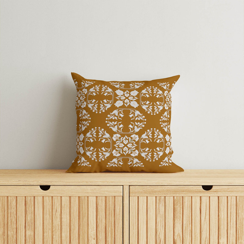 Coussin décoratif Rumi, Carré 18 po, Ocre / brun doré