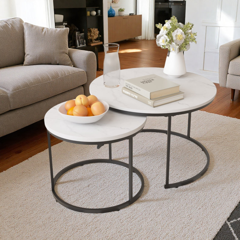 Table basse gigogne en bois 27,6 po, White, Marble