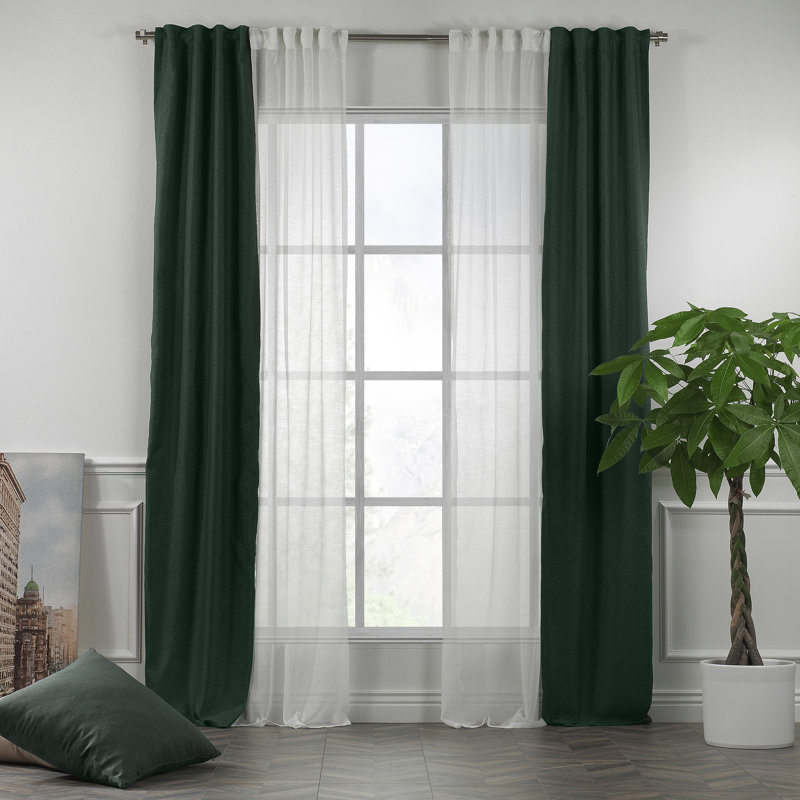 Rideau de fenêtre décoratif chaque panneau, L 27 po x L 63 po, Vert canard / blanc
