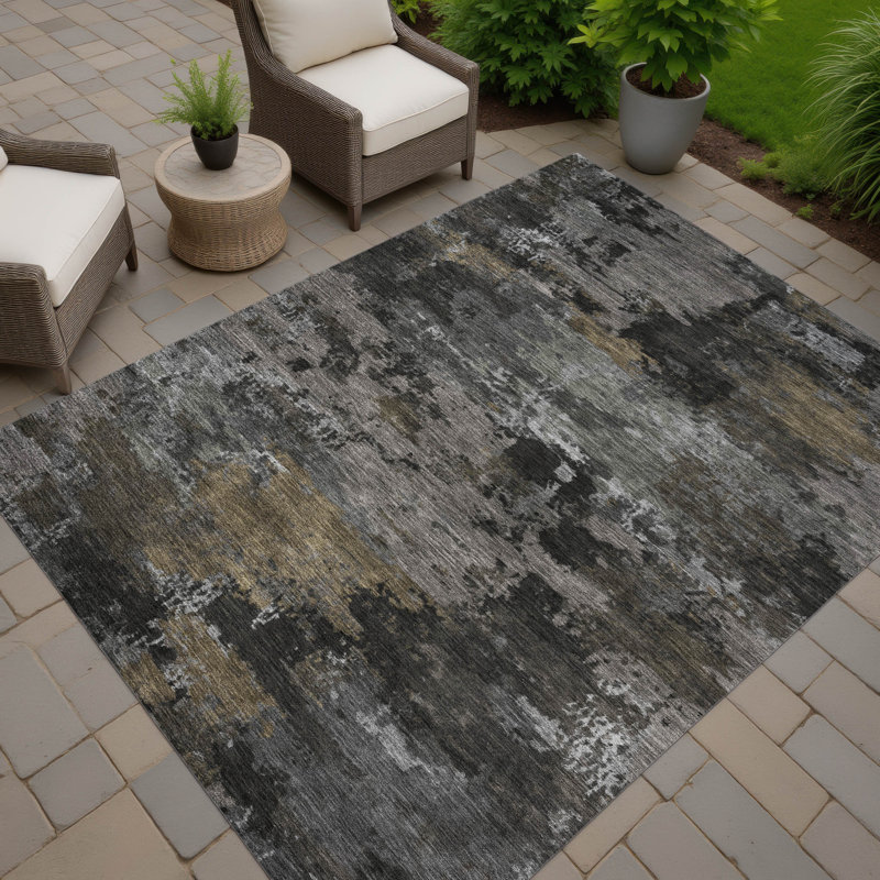 Machine Washable Indoor/Outdoor Chantille ACN2813 Abstract Rug, 10' x 14', Pewter