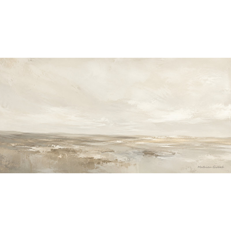 Paysage côtier abstrait beige et gris enveloppé Ingeburg, L 40 po x H 20 po x P 1,5 po