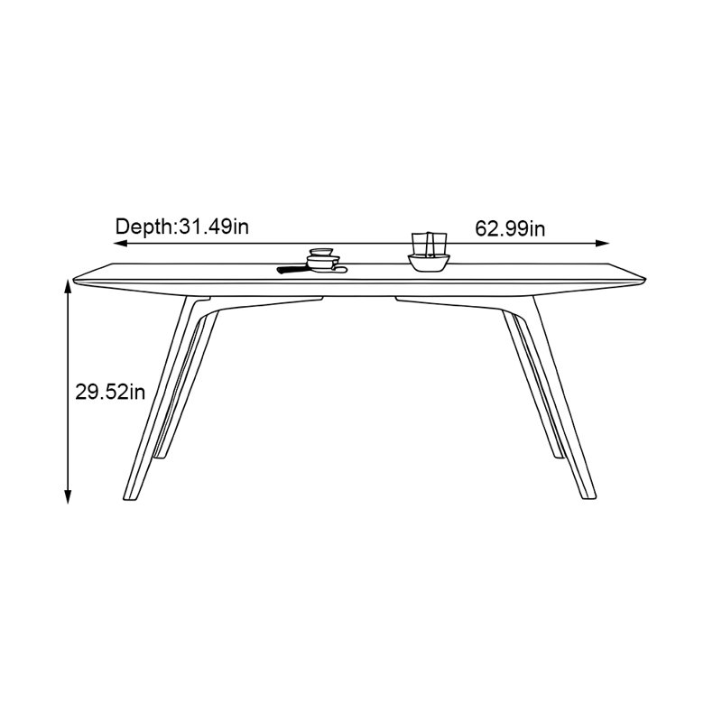 Rectangular household bright white dining table, 29.52"H x 62.99"L x 31.49"W