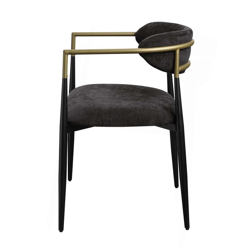 Chaise d'appoint en chenille noire et finition noire, ensemble de 2