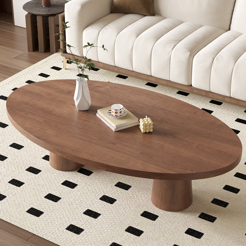 Table basse simple en bois massif de conception ovale, H 16,54 po x L 39,37 po x l 19,69 po, Brun