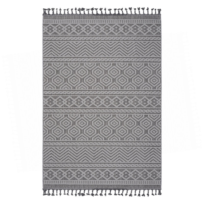 Collection Grey/White /Geometric Indoor/Outdoor Area Rug, Rectangle 6'7" x 7'9"
