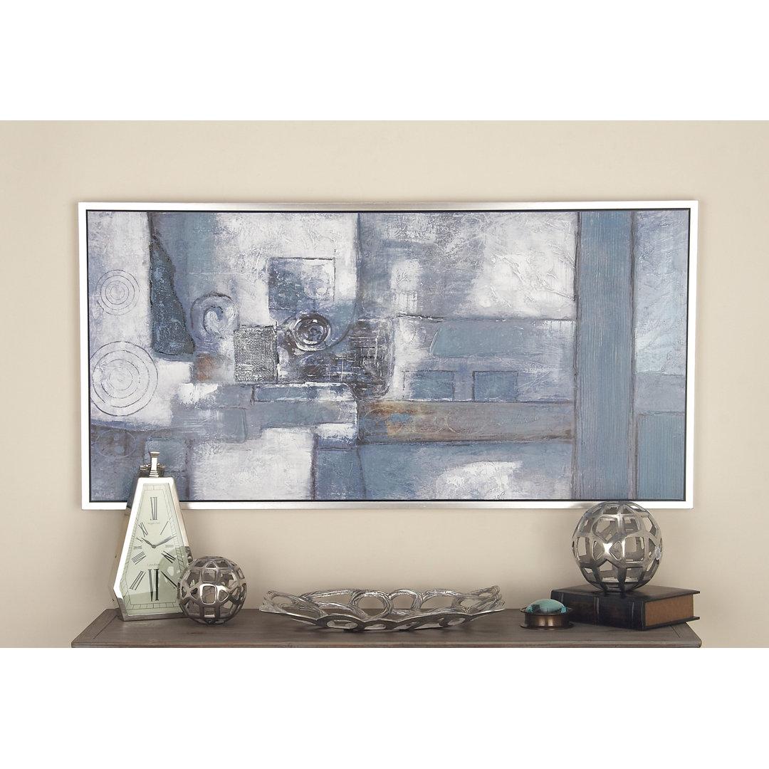 Canvas Abstract Gray Framed Wall Art with Silver Frame Orren Ellis