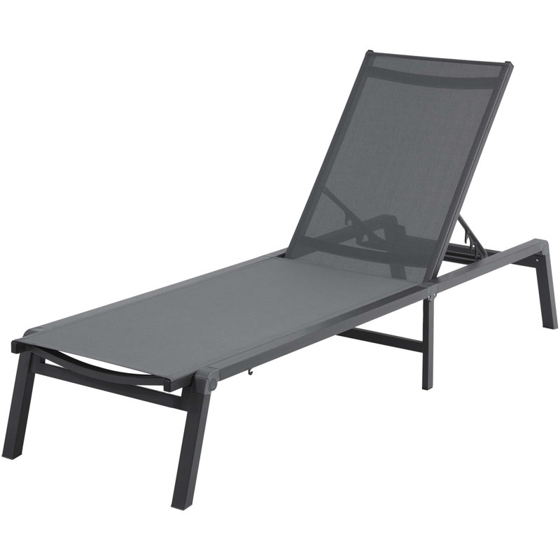 Chaise longue d'extérieur avec méridienne réglable à 5 positions, Gris foncé / Noir, 1