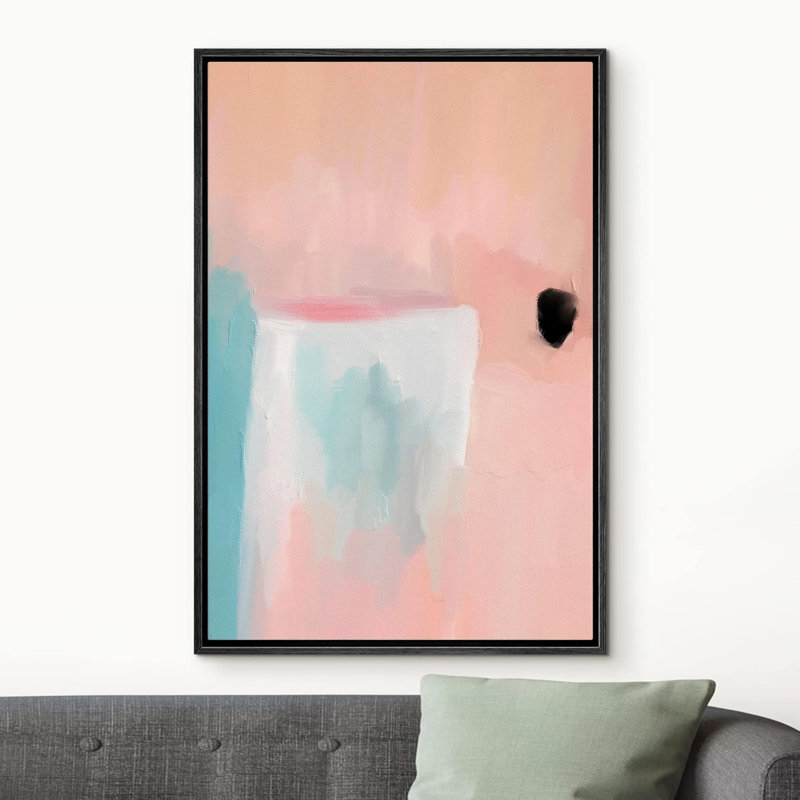 Abstrait coloré, "Collage aquarelle rose bleu", H 36 po x l 24 po, Noir