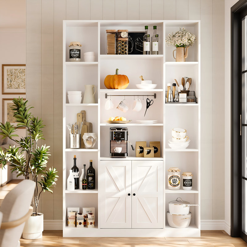 73.7" Bookshelves And Bookcases With Doors, Tall Farmhouse Bookshelves For Bedroom, Living Room, Home Office