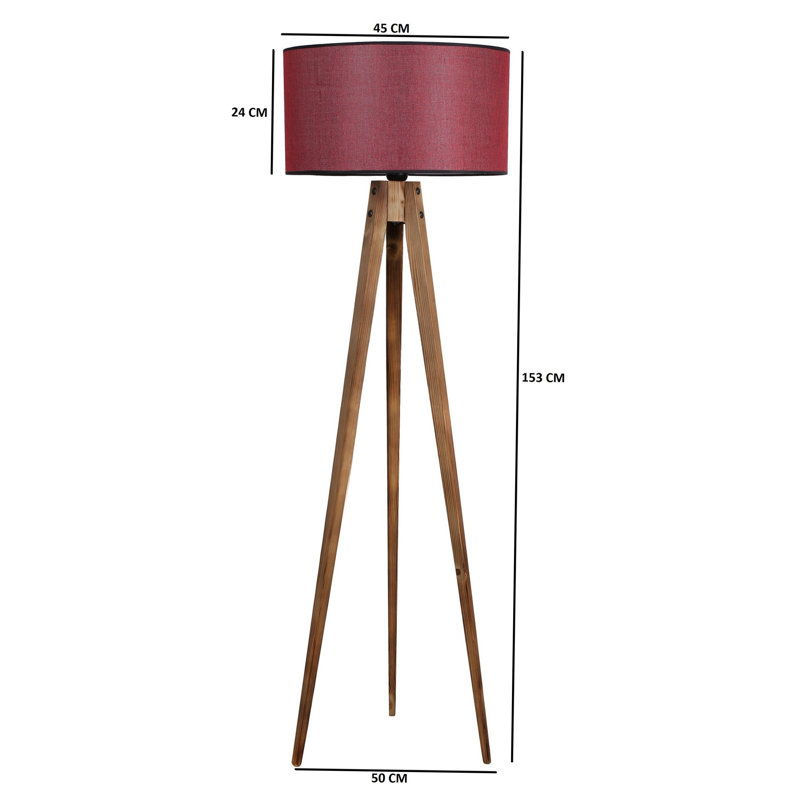 Lampe sur pied élégante avec corps en bois, brun et rouge bordeaux, hauteur de 60,2 po | Capuchon de 17,7 po de diamètre et pied de 19,7 po de diamètre | Douille E27, 40 W maximum | Interrupteur marche / arrêt sur le câble | Éclairage élégant pour la décoration intérieure