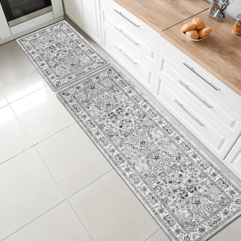 Dworman Anti-Fatigue Standing Non-Skid French Kitchen Mat (Set of 2), Gray