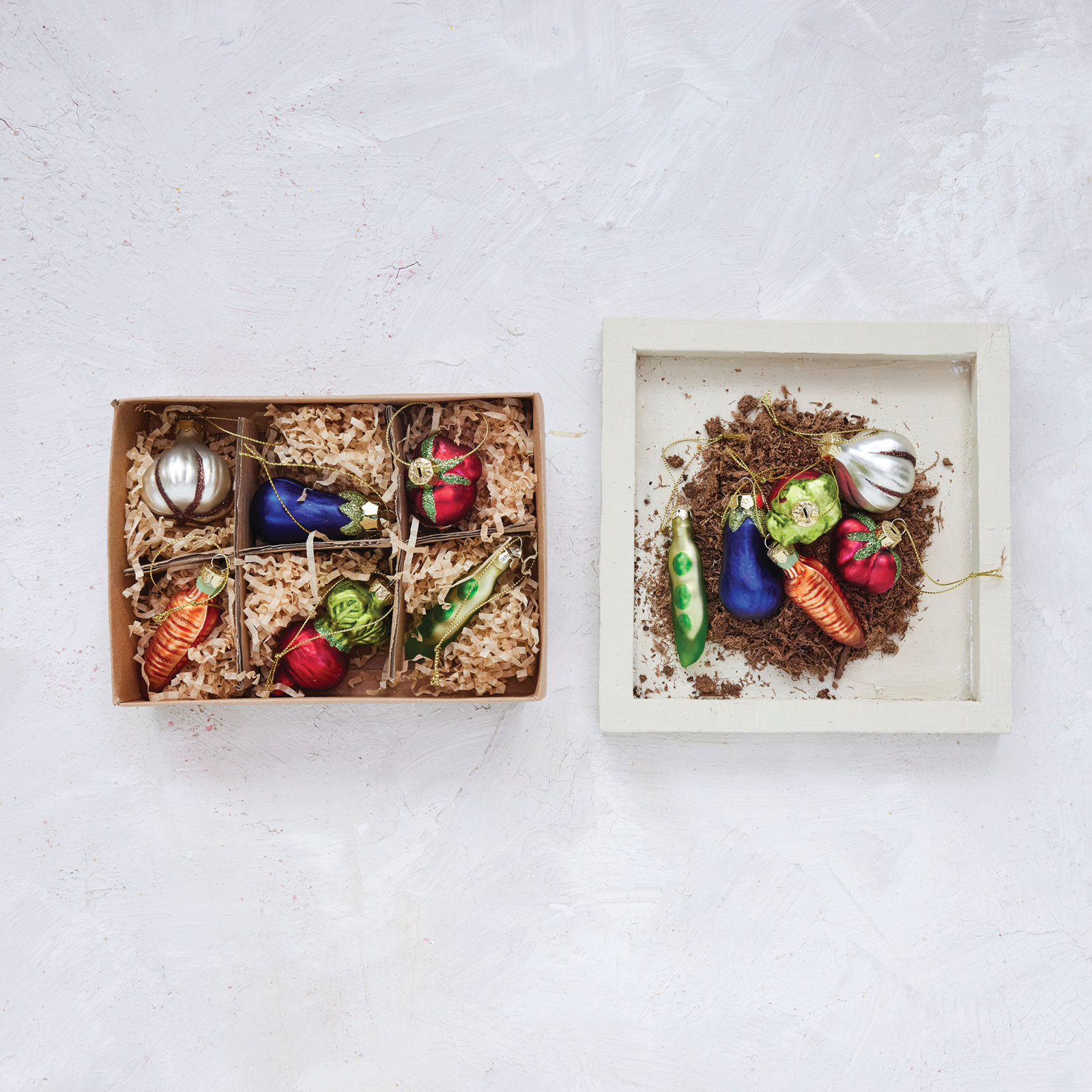 6-Piece Glass Vegetable Ornaments With Glitter