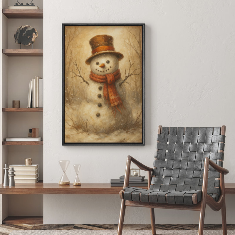 Bonhomme de neige avec chapeau et écharpe, H 24 po x l 16 po x P 1,5 po, Noir